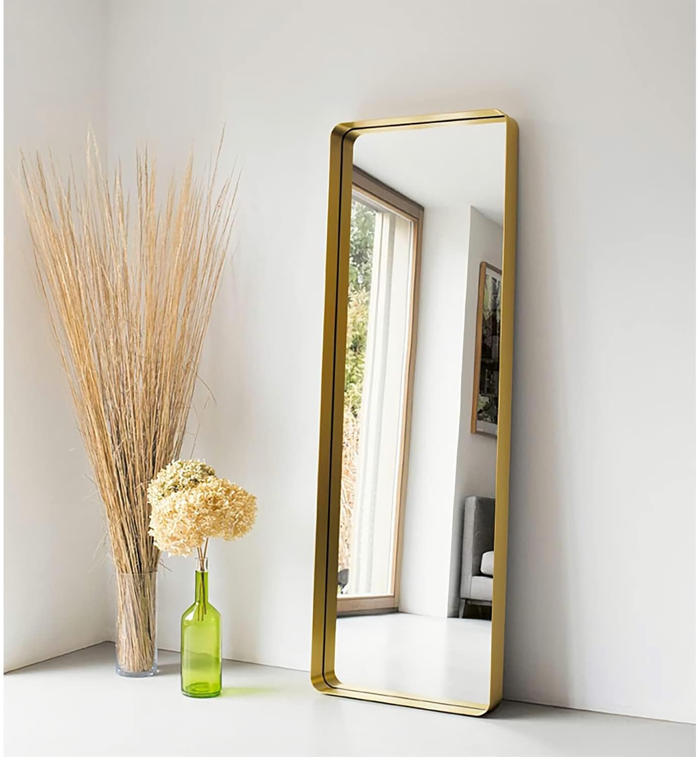 Gold Wall Mirror, 18x48 Inch Metal Frame Long Mirror with Rounded Corner, Glass Panel Wall Mounte... | Amazon (US)