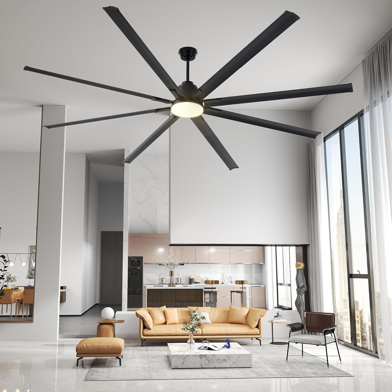 Albott 120 Inch Ceiling Fan with Light, 8-Blade Large Ceiling Fan with Remote, 6-Speed Reversible... | Amazon (US)
