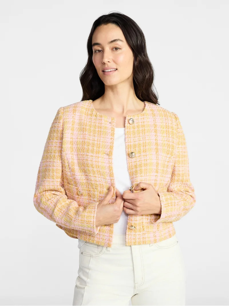 Time and Tru Women's Tweed Ladylike Blazer Jacket, Sizes XS-XXXL | Walmart (US)