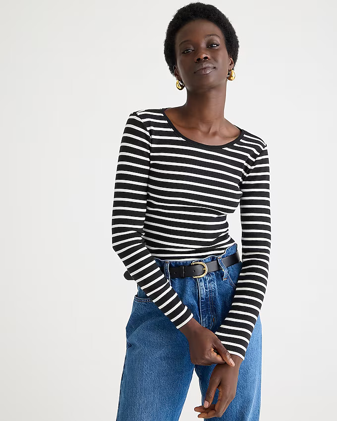 Long-sleeve crewneck T-shirt in striped vintage rib | J. Crew US