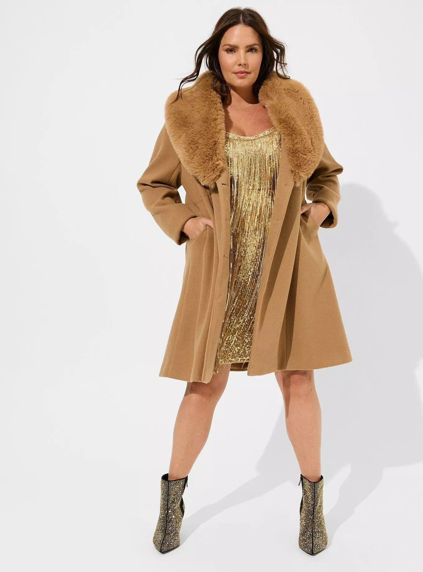 Mid Length Faux Fur Fit And Flare Coat | Torrid (US & Canada)