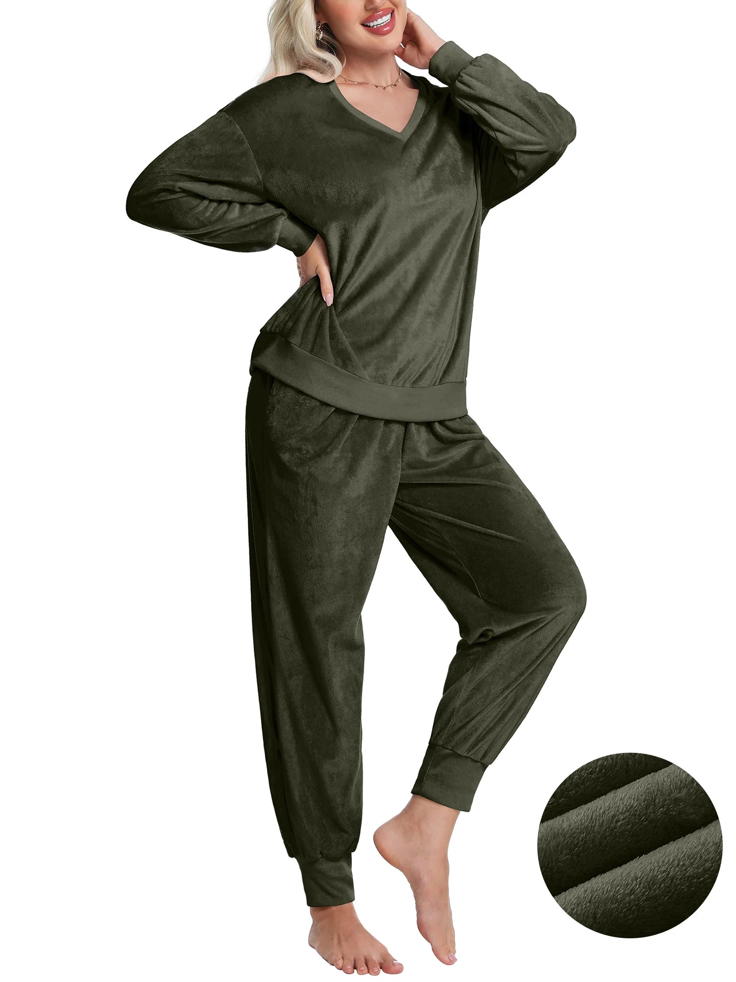 DAKIMOE Womens Pajamas Sets Velvet Long Sleeve Pjs Soft Lounge Set 2 Piece Velour Loungewear with... | Walmart (US)