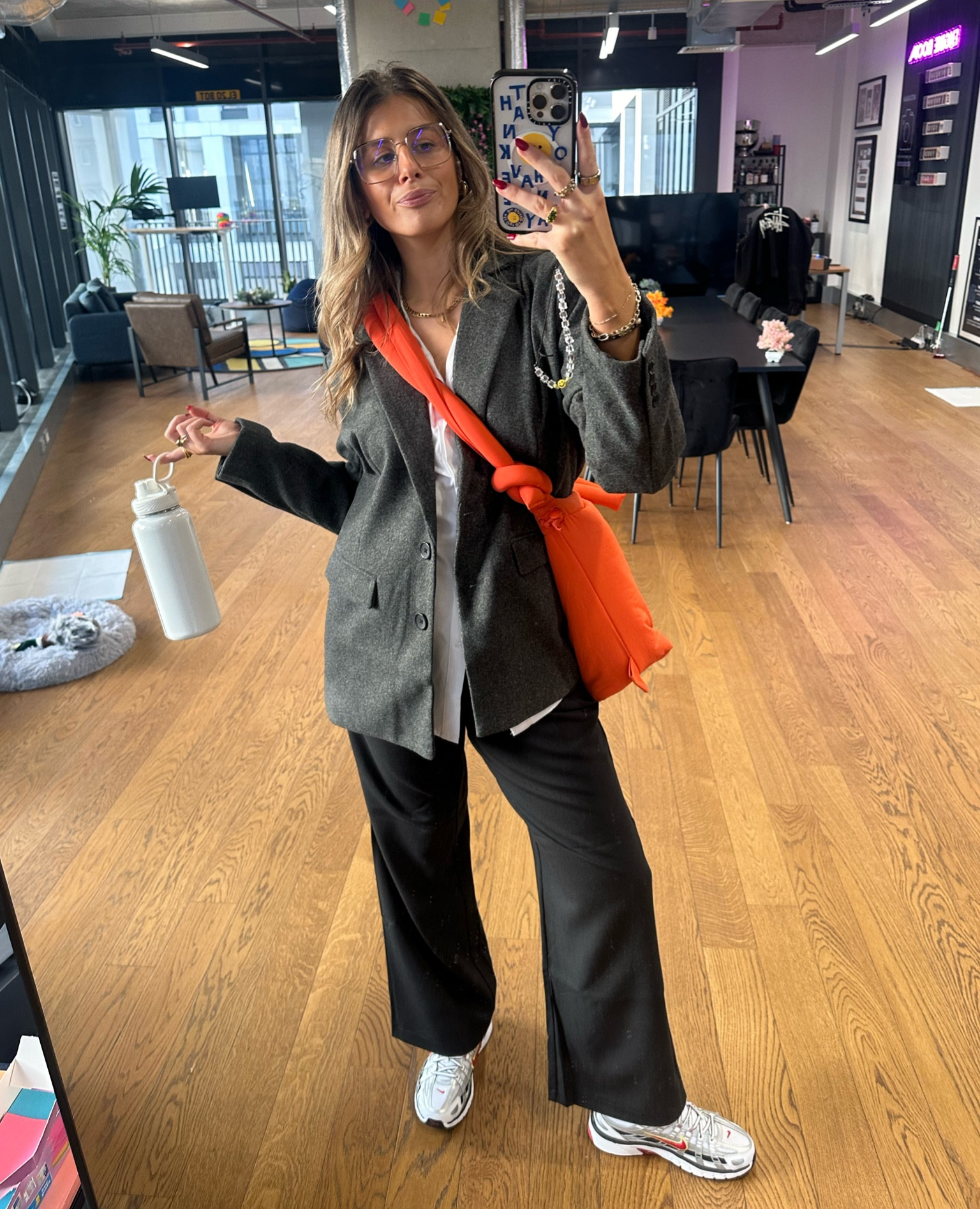 grey wool blazer, white cotton shirt, black straight trouser, Nike dad trainer

#LTKstyletip #LTKworkwear #LTKSeasonal