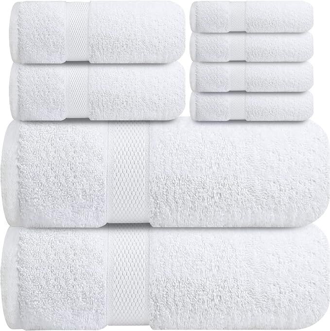 Infinitee Xclusives Premium White Bath Towel Set for Bathroom - [Pack of 8] 100% Cotton Bathroom ... | Amazon (US)