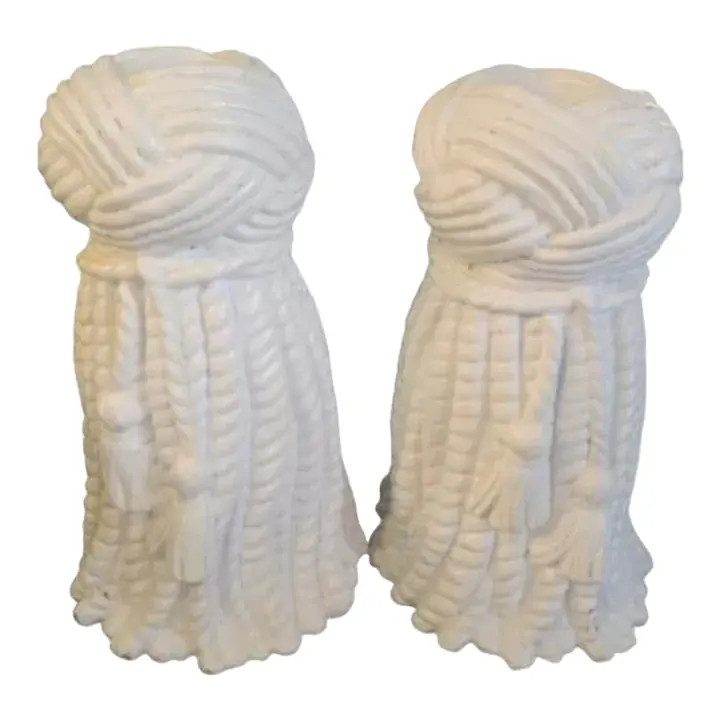 Vintage Dorothy Draper Style White Large Tassel Candle Holders- a Pair | Chairish