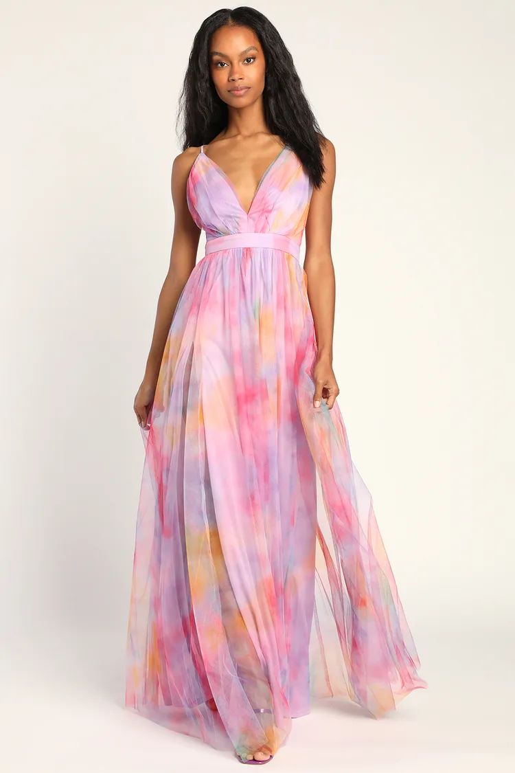 Elegant Moment Lavender Watercolor Tie-Dye Backless Maxi Dress | Lulus (US)