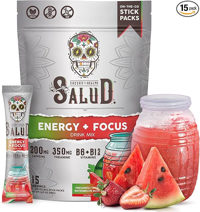 Salud 2-in-1 Energy Drink Powder + Focus, Strawberry Watermelon | Amazon (US)