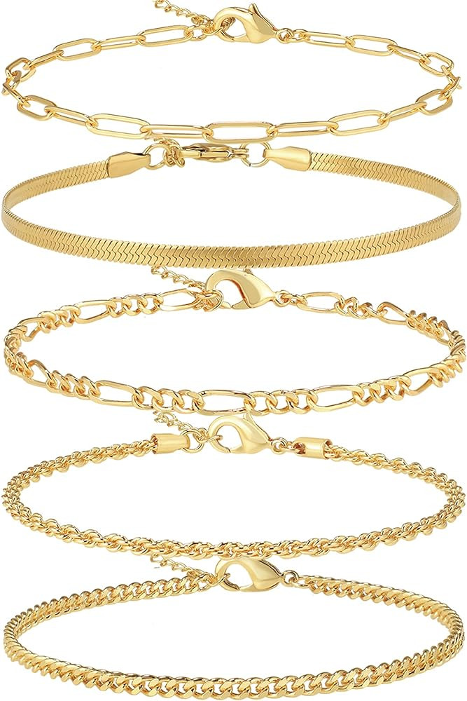 Ankle Bracelets for Women Girls 14K Gold Plated/Sterling Silver Plated Anklet Bracelet Set Cuban ... | Amazon (US)