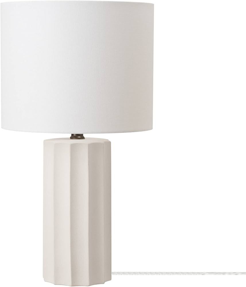 Globe Electric 65922 20" Table Lamp, Ribbed Concrete Finish, White Linen Shade | Amazon (US)