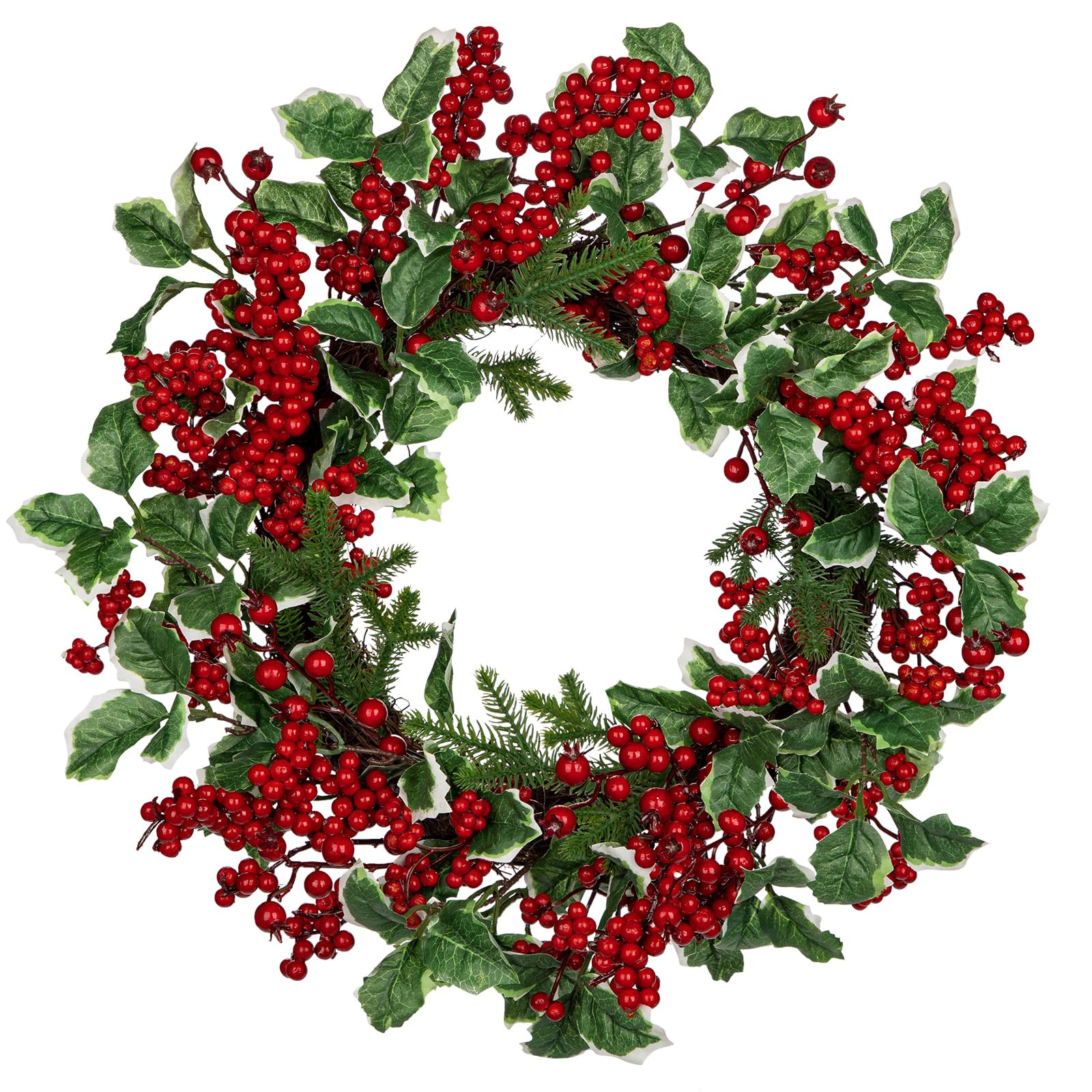 Christmas Wreath for Front Door, Real Touch Pine Artificial Wreath with Berry Clusters and Holly ... | Amazon (US)