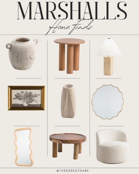 Marshalls affordable home decor finds | neutral home decor | table lamp | mirror | vintage art | wooden table | travertine 

#LTKhome #LTKfindsunder100 #LTKSeasonal