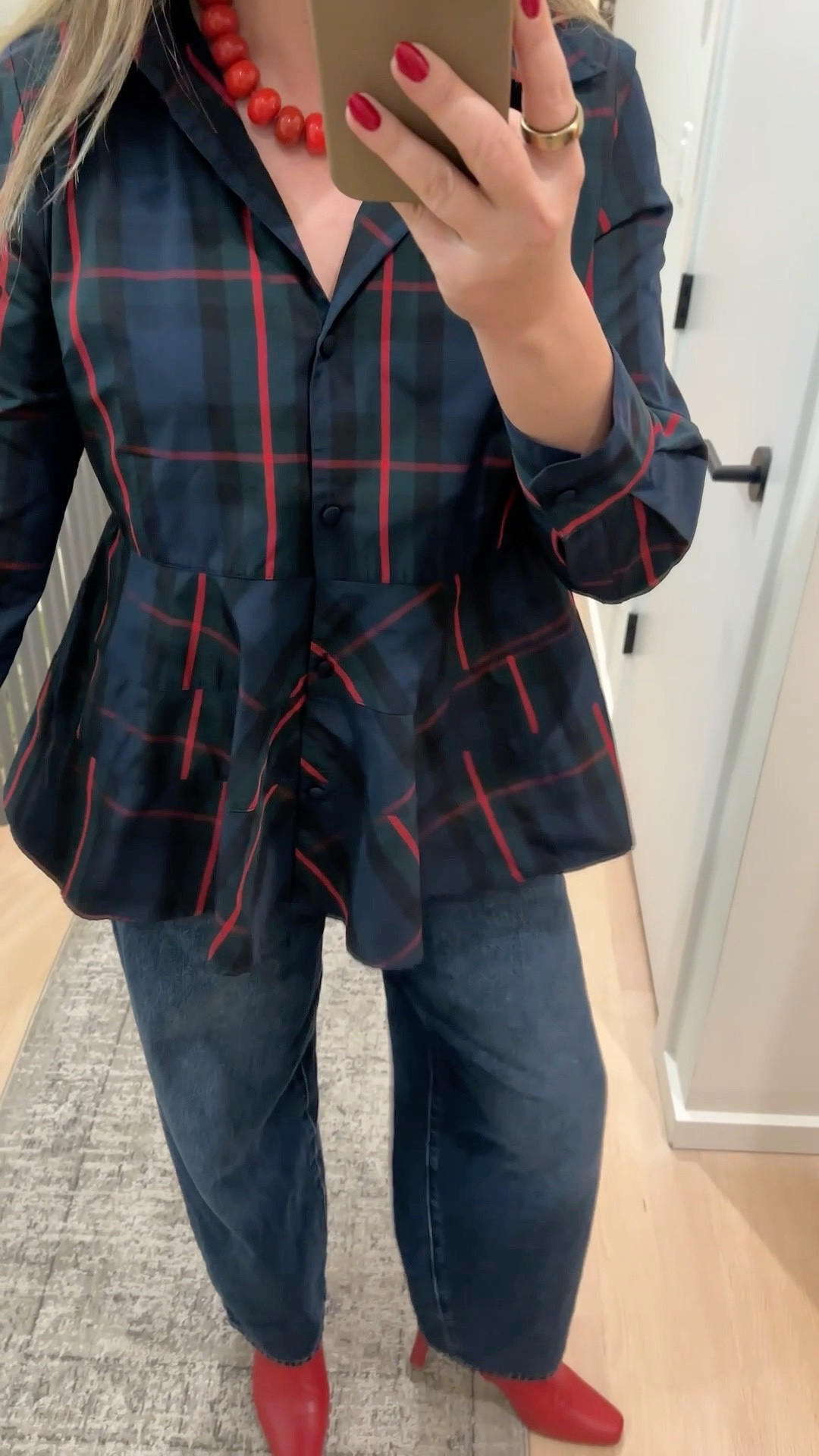 This plaid peplum top is a Tuckernuck find from last year. My jeans, red statement necklace, and little silver bag are all under $100! My ankle boots are Larroude, but the red color is from last year. Linking the same style in black, and a similar style in a dark red. Cute look for a holiday dinner with a girlfriend! 

#LTKFindsUnder100 #LTKHoliday #LTKootd