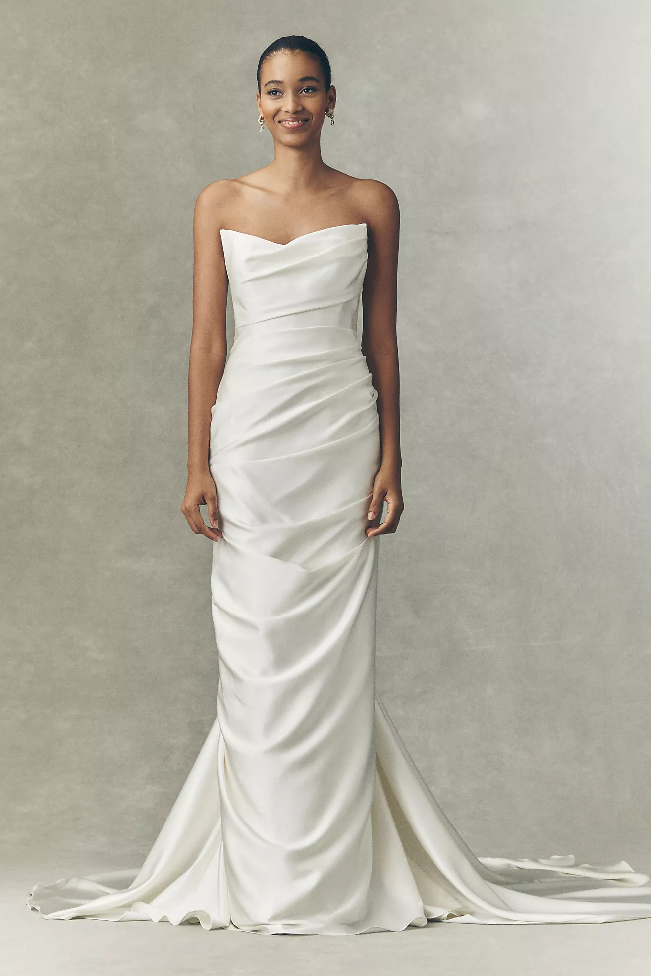 Watters Delphinium Strapless Ruched Column Wedding Gown | Anthropologie (US)