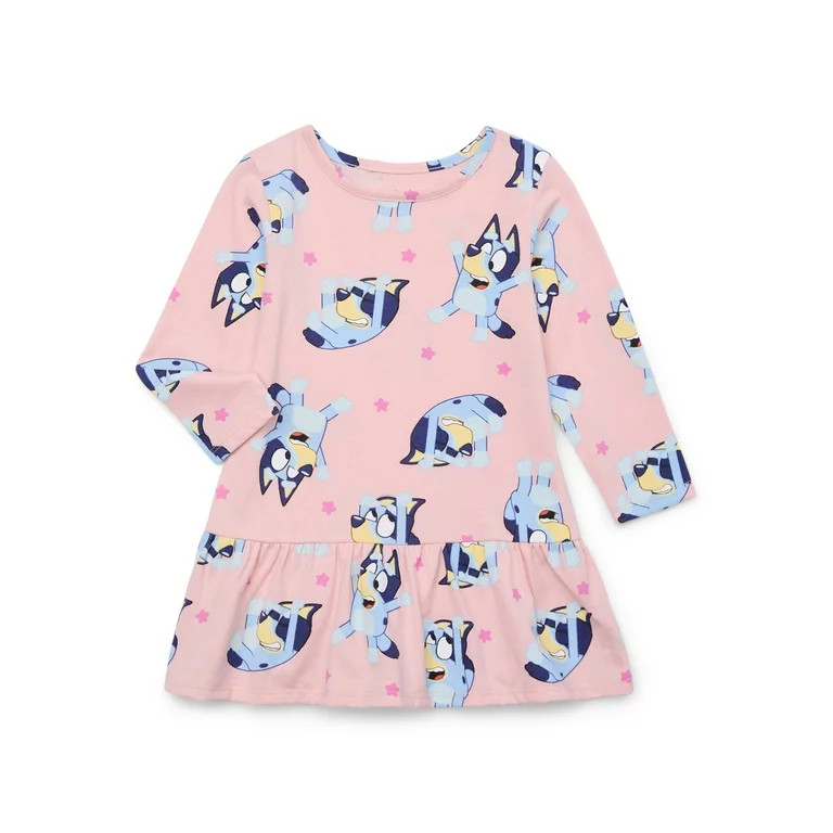 Bluey Toddler Girl Print Drop Waist Dress with Long Sleeves, Sizes 12M-5T | Walmart (US)