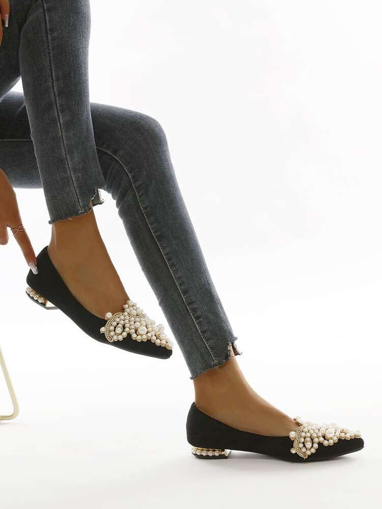 Rhinestone & Faux Pearl Decor Flats | SHEIN