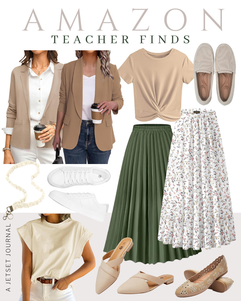 You'll find cool and comfy vibes in this collection of Teacher Outfit Ideas. I came across some stylish A-line skirts that pair perfectly with JINKESI's round-neck tops or any simple top. There are also chic blazers from Ahlarey and comfortable footwear available. 

 #LTKSeasonal #LTKSaleAlert #LTKTravel