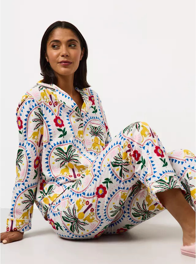 Buy White Tropical Print Jersey Traditional Pyjamas L | Pyjamas | Tu | Tu Clothing