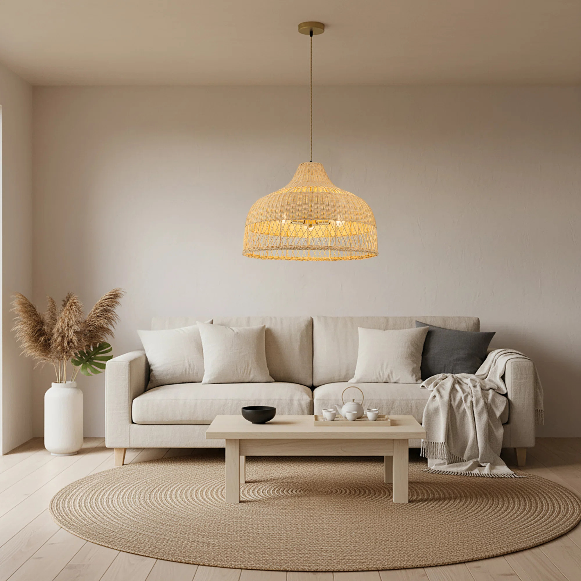 Lumara 3-Light Rattan Large Dome Pendant, Coastal Boho - Handwoven | Wayfair North America