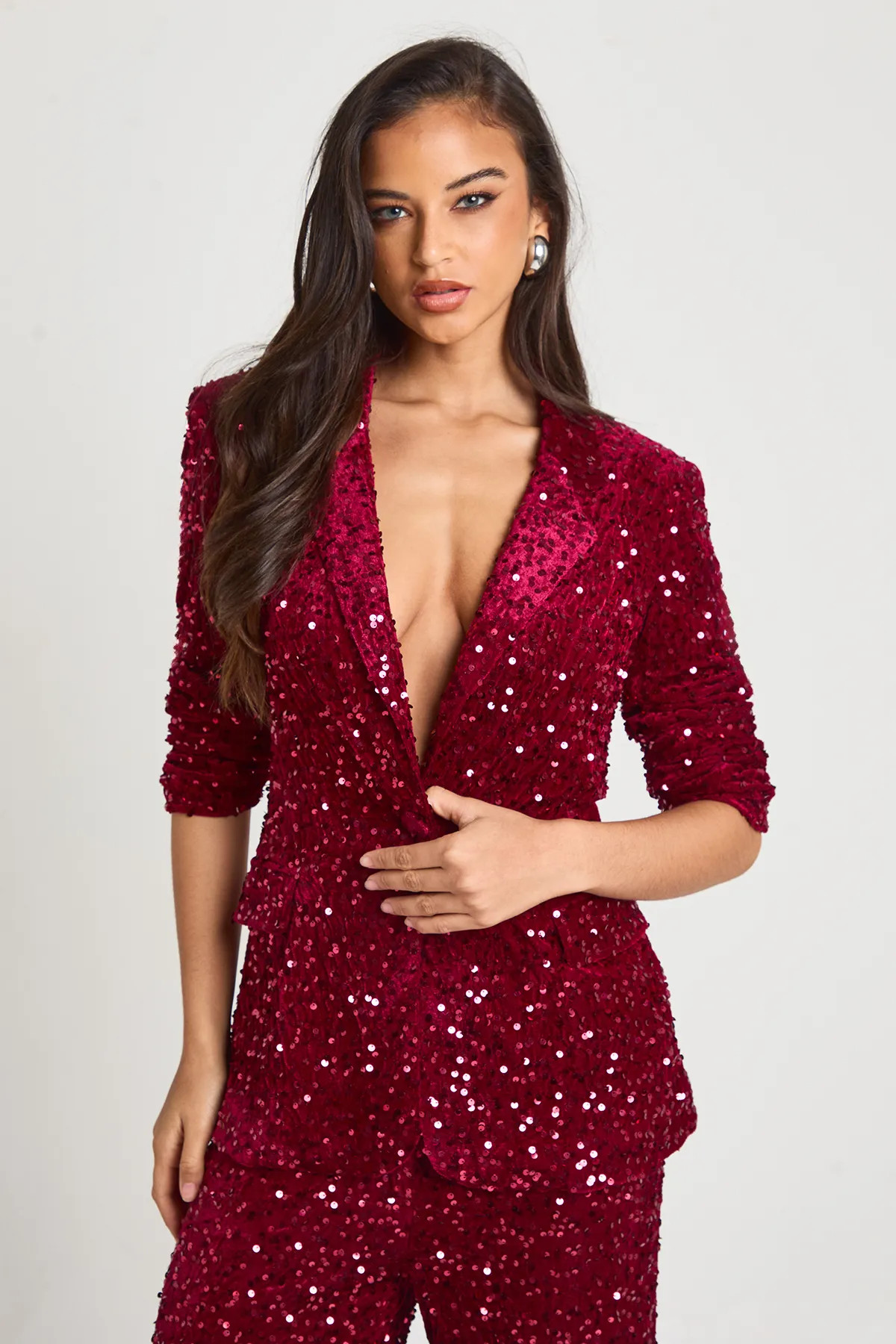 Velvet Sequin Plunge Front Blazer | Boohoo.com (UK & IE)