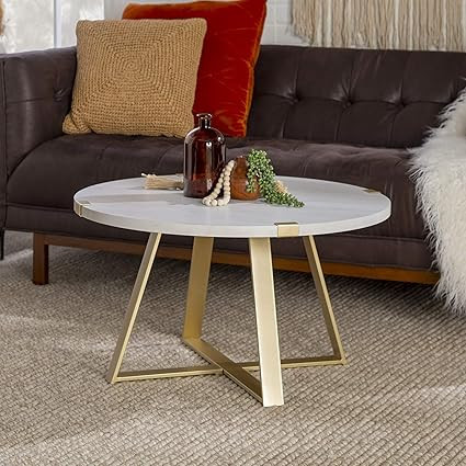 Walker Edison Anastasia Modern Metal Wrap X Base Coffee Table, 30 Inch, Marble and Gold | Amazon (US)