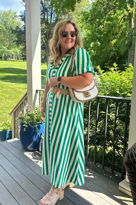 Summer dress obsession. 
And hello new purse!!! It is beautiful. 
Linking similar raffia sandals. 

Summer dress summer outfit summer purse Kate spade Boden Tuckernuck 

#LTKMidsize #LTKItBag #LTKOver40