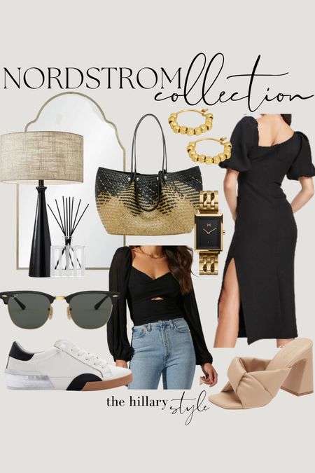 Nordstrom Collection: Black & Neutral finds for the home and fashion from Nordstrom. Black Dress, asymmetrical dress, black top, puff sleeve top, arched mirror, gold mirror, black lamp, table lamp, diffuser, reed diffuser, gold hoops, straw bag, tote bag, neutral heels, white sneakers, sneakers, gold watch, bracelet watch, wedding guest dress, summer dress, Madewell, ASOS, ASTR the Label, Dolce Vita, MVMT, Ray Ban, Nordstrom Finds

#LTKhome #LTKstyletip #LTKFind