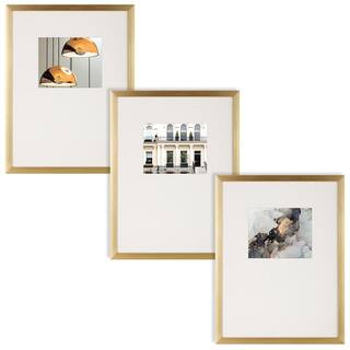 Instapoints Gallery Wall Set with Offset Mat and Hanging Template Gold Picture Frame (Set of 3) 2... | The Home Depot