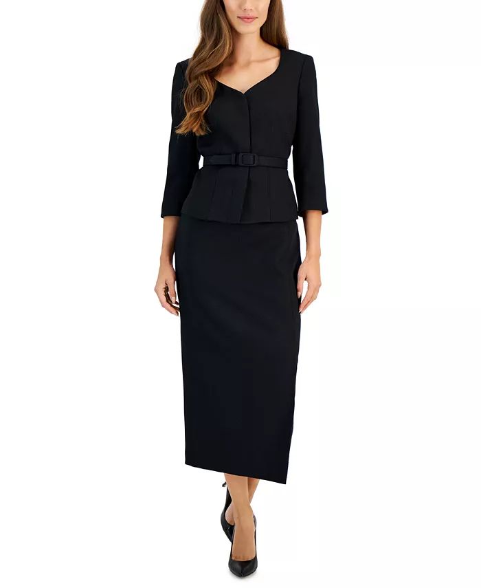 Women's 3/4-Sleeve Belted Jacket & Midi Skirt | Macy's