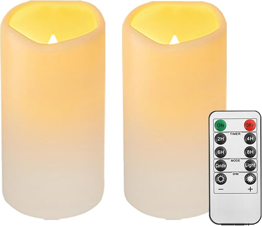 2PACK Outdoor Plastic flameless Candles with Remote Control and Timer, LED Flickering Battery Ope... | Amazon (US)