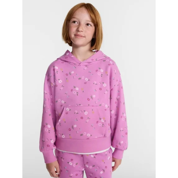 Wonder Nation Girls' Pullover Fleece Hoodie with Long Sleeves, Sizes 4-18 & Plus | Walmart (US)