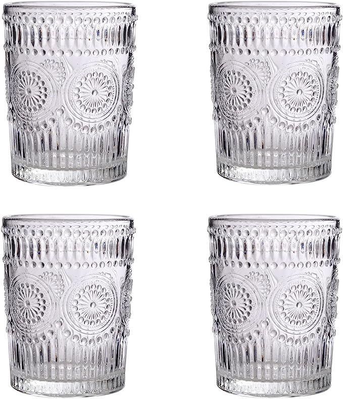 Amzcku Vintage Drinking Glass Set of 4, 10 oz - For Cocktails, Mixed Drinks, Whiskey, Beverage, W... | Amazon (US)