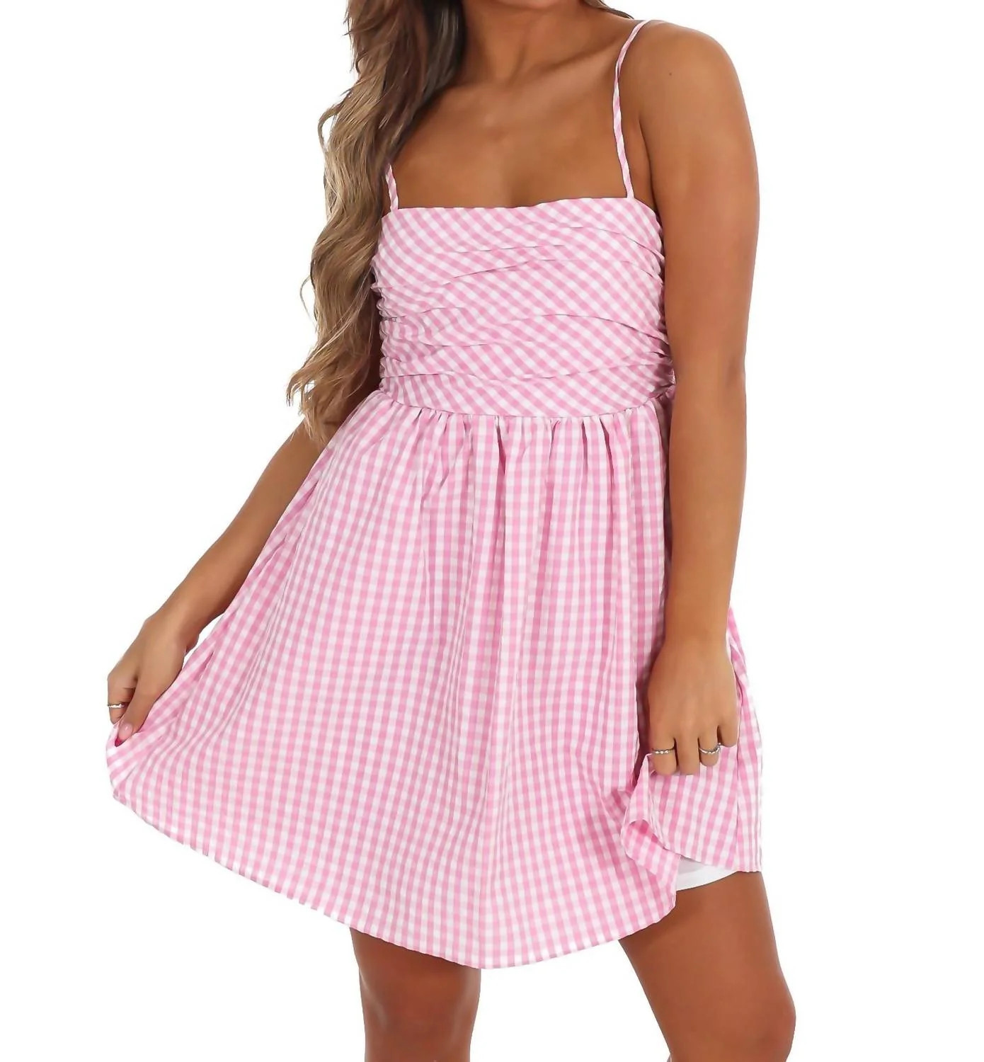 Spring Fever Gingham Mini Dress In Pink | Shop Simon