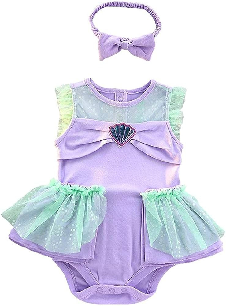 Dressy Daisy Baby Girls Princess Mermaid Dress Onesie Bodysuit Romper Halloween Costume with Head... | Amazon (US)