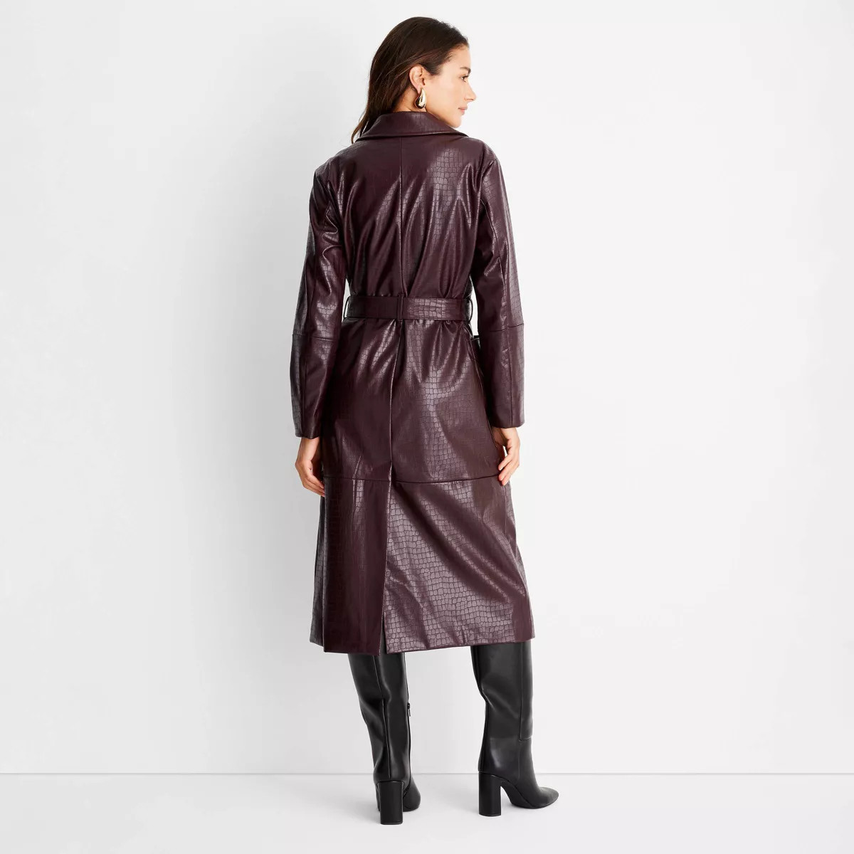 Women's Faux Croc Trench Coat - A New Day™ Burgundy XL | Target