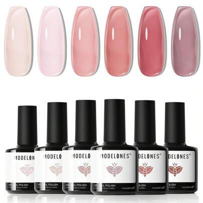 Modelones Jelly Gel Nail Polish, 6 Colors Nude Gel Polish Milky White Pink Red Gel Neutral Nail Art Design Translucent Gel Nail Kits Soak Off LED Nail | SHEIN
