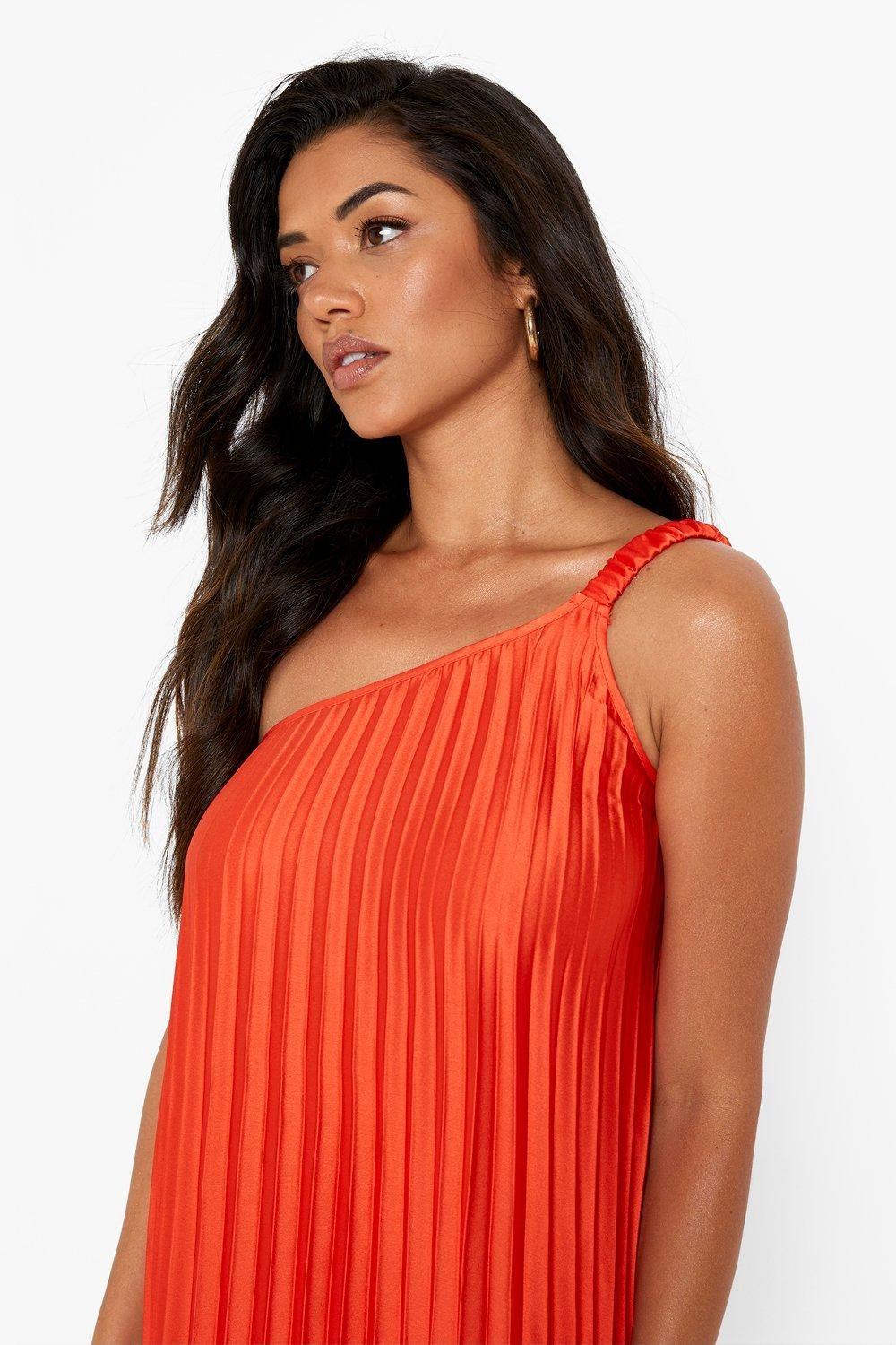 Pleated Asymmetric Strappy Maxi Dress | Boohoo.com (US & CA)