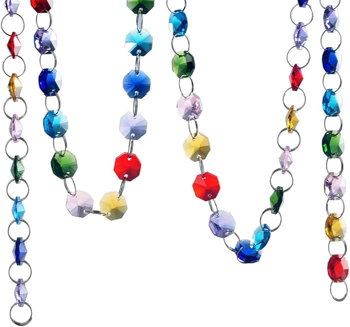 H&D HYALINE & DORA 6FT Glass Crystal Rainbow Color 14mm Octagon Beads Chain Chandelier Prisms Han... | Amazon (US)
