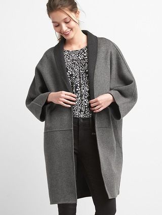 Gap Womens Marled Collarless Coat Charcoal Size L | Gap US