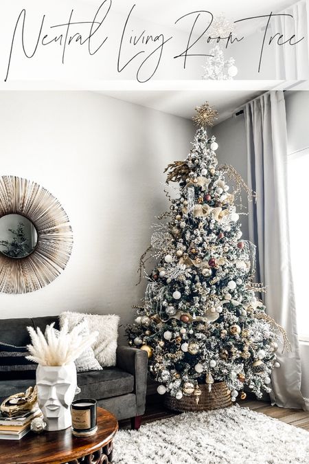 Neutral metallic flocked Christmas tree! 9’ flocked Christmas tree with neutral, metallic ornaments! 

#LTKHoliday #LTKhome #LTKunder50