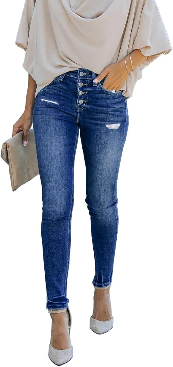 Women's Boyfriend Skinny Jeans Ripped Distressed Stretchy Denim Pants | Amazon (US)