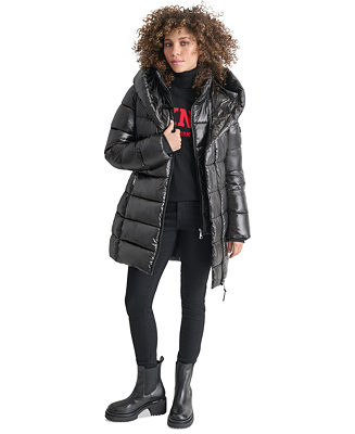 DKNY Women's Bibbed Shawl-Collar Packable Shine Puffer Coat - Macy's | Macy's