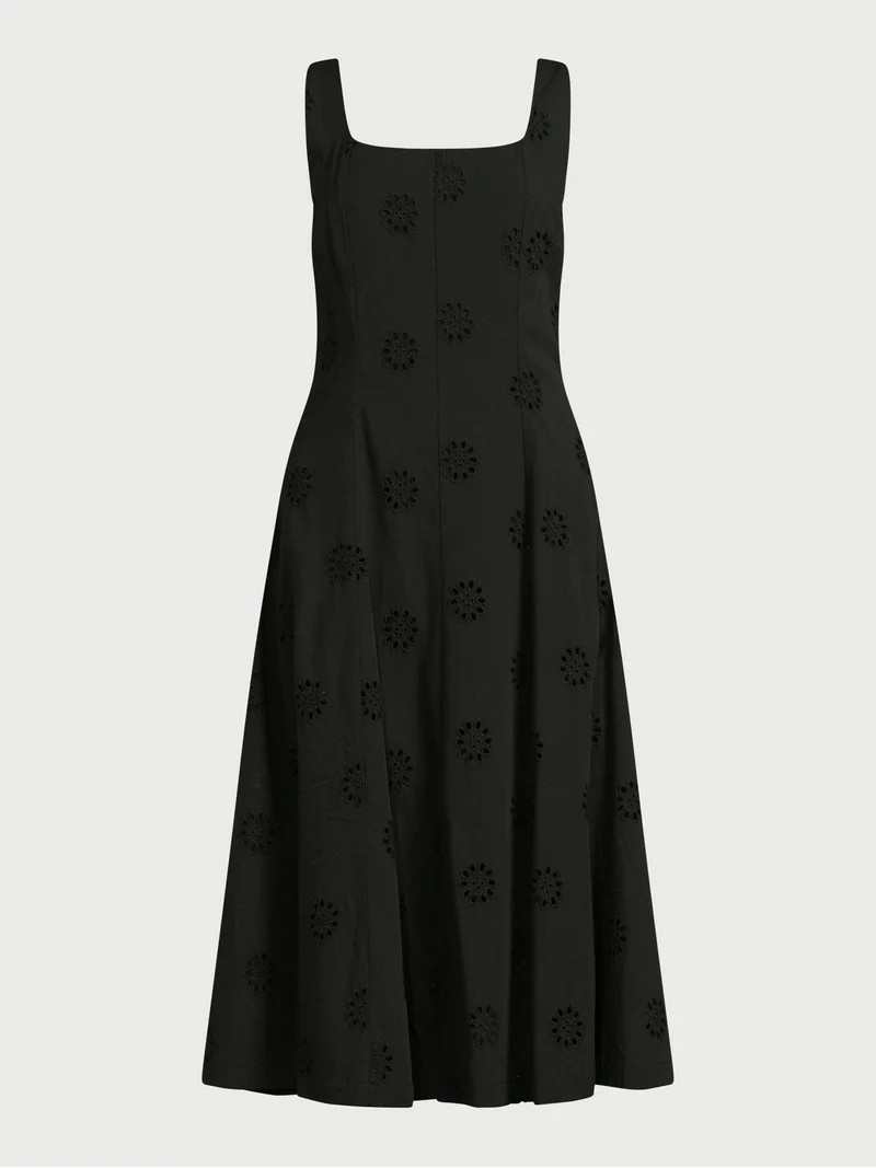 Free Assembly Women's Sleeveless Cotton Eyelet Panel Midi Dress, Sizes XS-XXL | Walmart (US)