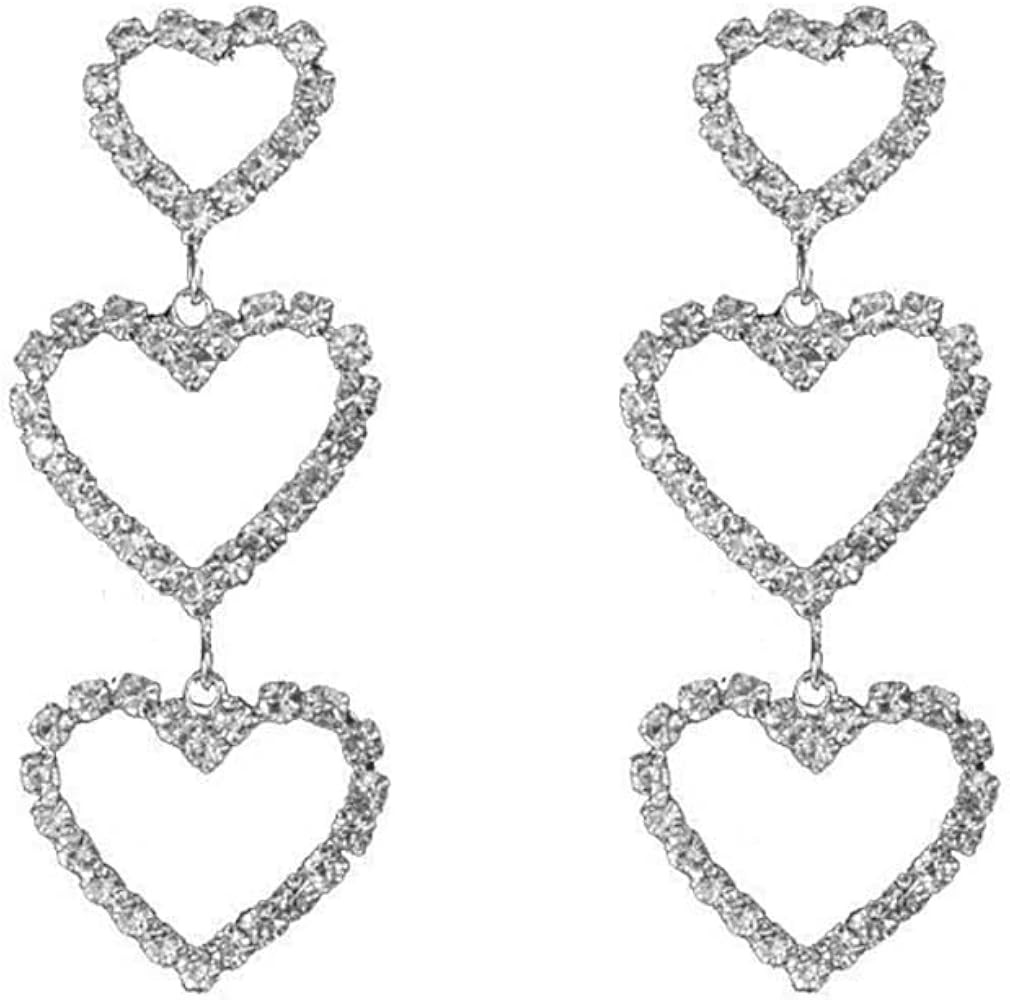 Heart Rhinestone Earrings Bling Crystal Sparkle Diamond Sparkly Cubic Zirconia Wedding Bridal Par... | Amazon (US)