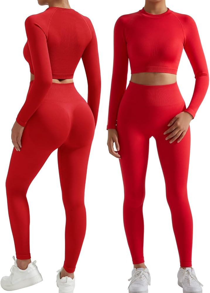 RXRXCOCO Seamless Workout Sets for Women 2 Piece Hidden Scrunch Butt Lifting Leggings Raglan Slee... | Amazon (US)