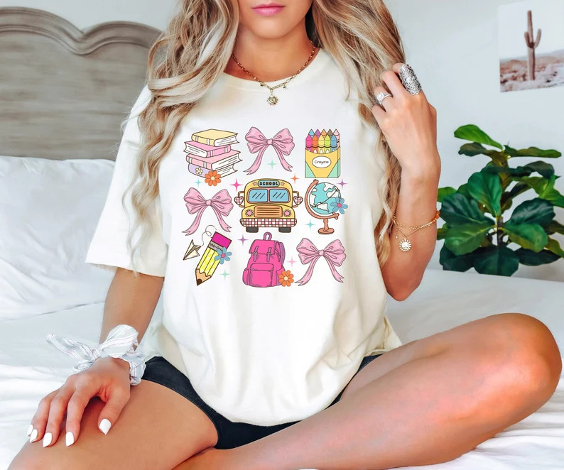 Coquette School Shirt,back to School Shirts,teacher Coquette Pink Bow T-shirt,cute Teacher Gift,f... | Etsy (US)