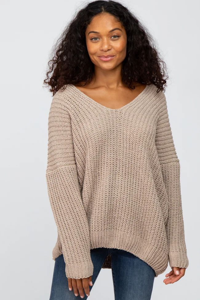 Mocha Soft Knit V-Neck Sweater | PinkBlush Maternity