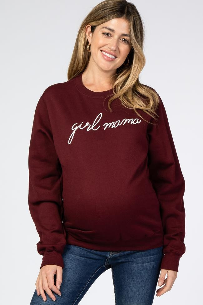 Burgundy "Girl Mama" Fleece Maternity Sweatshirt | PinkBlush Maternity