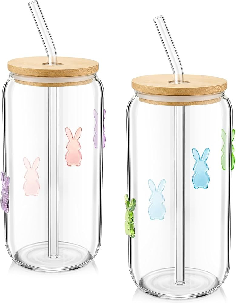 Remerry 2 Pcs 17 oz Easter Icon Juice Glasses with Lid and Straw Pastel Bunny Drinking Cup Spring... | Amazon (US)