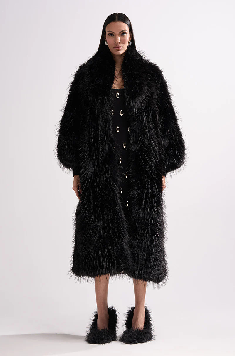 AKIRA Tsunami Faux Fur Coat | Black | Size Small/Medium | AKIRA