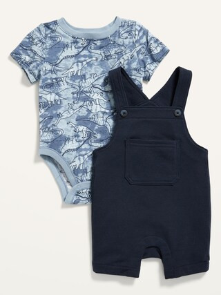 French Terry Overalls and Printed Jersey Bodysuit Set for Baby | Old Navy (US)